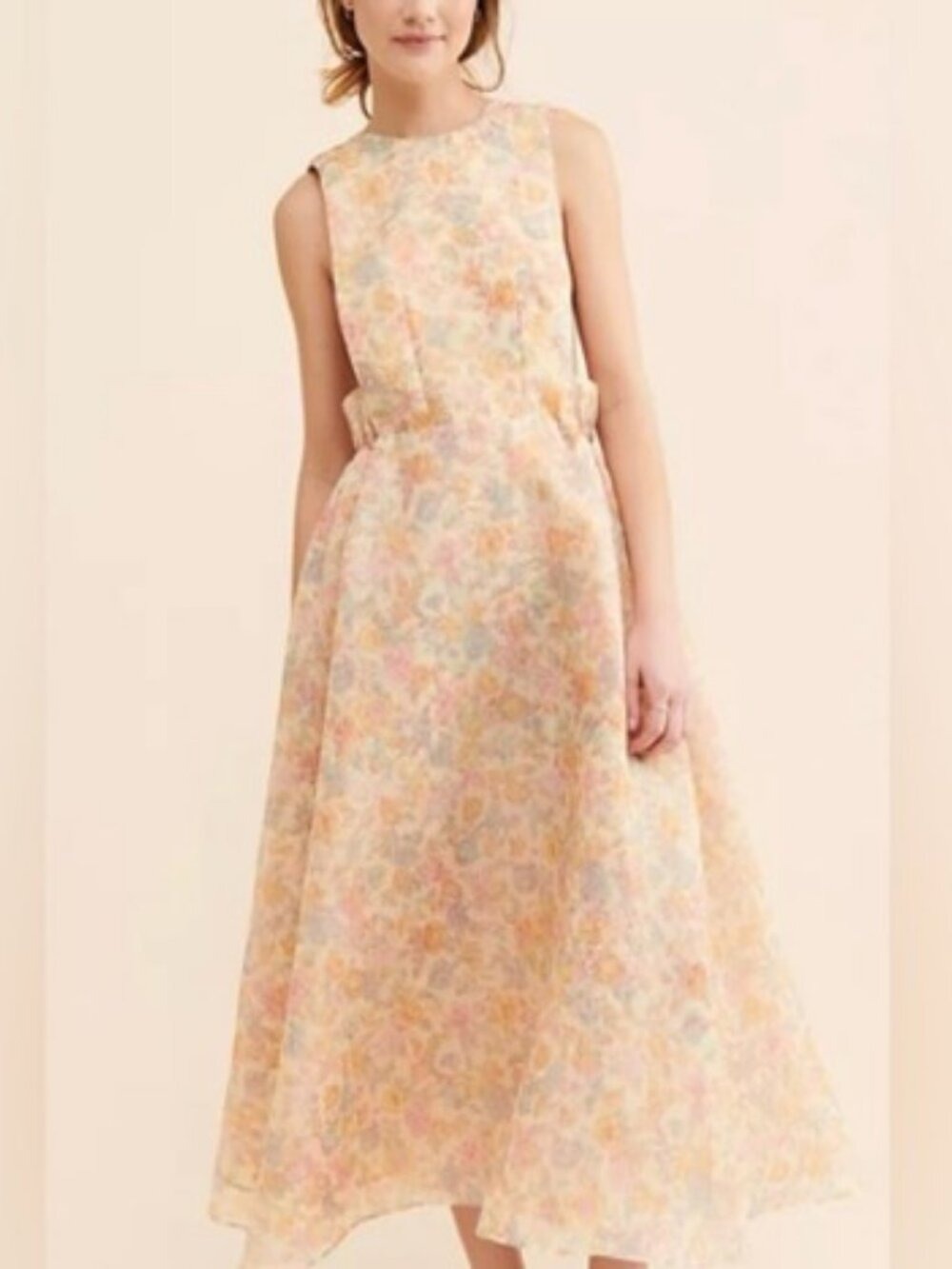 Selkie Puffy Pinafore Maxi Dress Pastel Floral Anthropologie S
